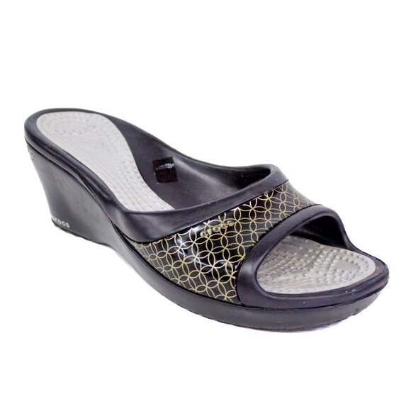 Crocs Sassari Sandals Black Open Toe Wedge Heel Comfort Shoes Womens Size 10 - Picture 1 of 10